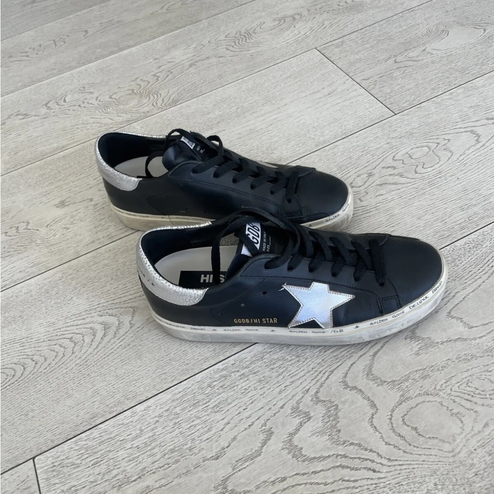 Golden Goose high star black silver platform sneaker, US  7.5-8, it 38